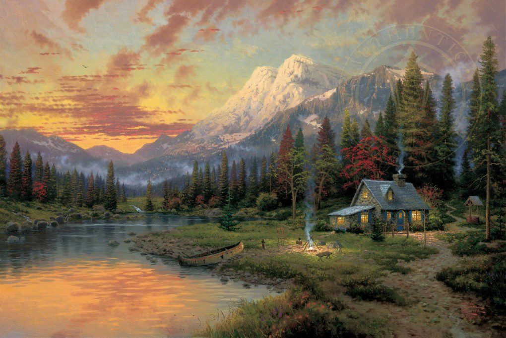 Thomas Kinkade Log Cabin Paintings
